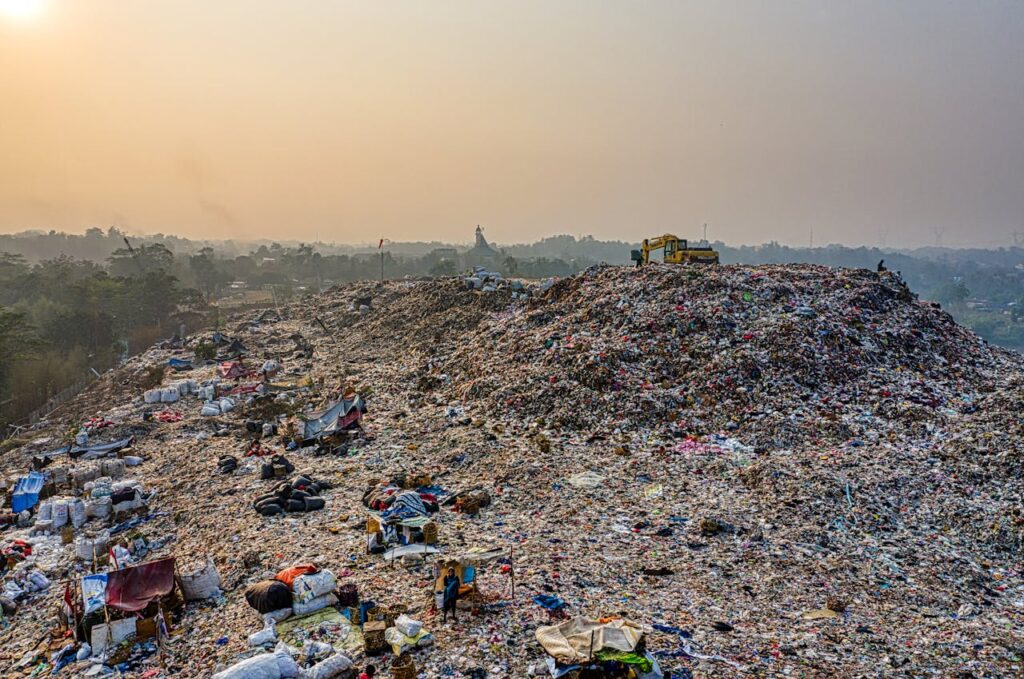 clothes and trash in the landfills